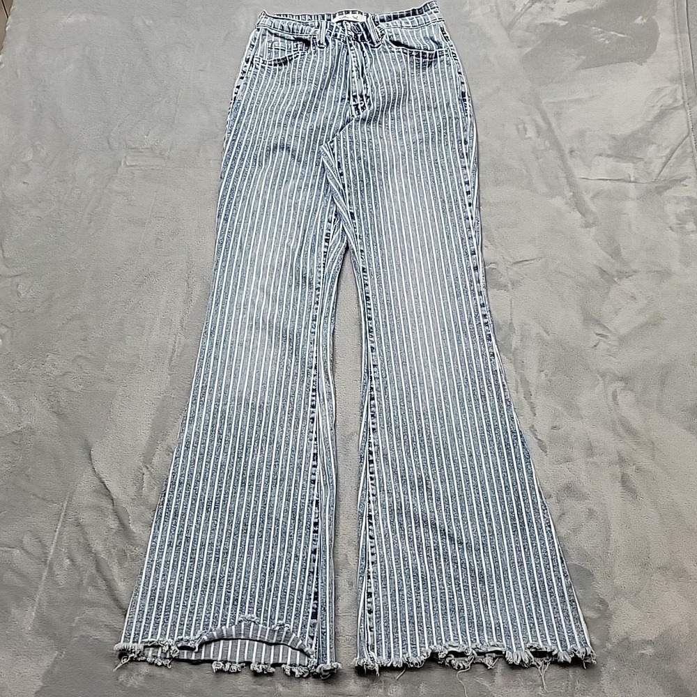 Willow + Root Jeans Womens 26 Blue The Flared Out Striped Raw Hem High Rise Boho